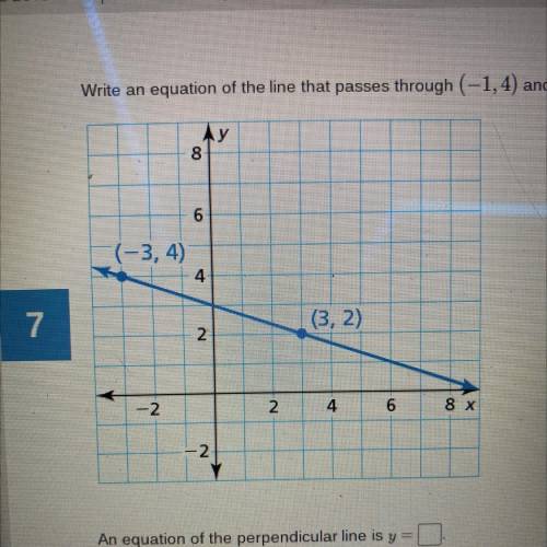 PLEASE HELP

Write an equation of the line that passes through (-1,4) and is perpendicular to the