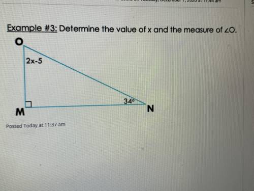 Determine the value of x and the measure of