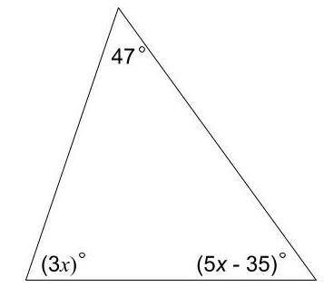 The angle measures of a triangle are shown in the diagram

what is the value of x?
pls hurry its d