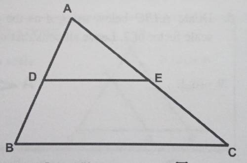 Below, triangle ABC has had the midpoints of sides segment AB and segment AC marked as D and E with
