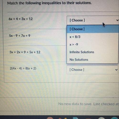 Match the following inequalities to their solutions.