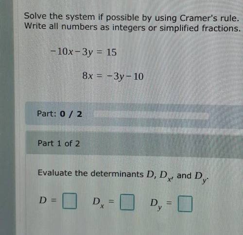 Solve the system by using Cramer's rule