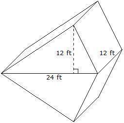 Steve used two congruent triangular prisms to design this sculpture.

(image below)
What is the vo