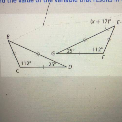 Find the value of the variable that results in congruent triangles
1.