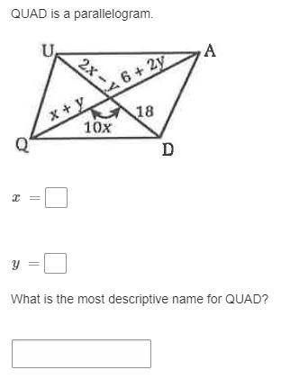 Please help I need to find x and y, and the name of the shape