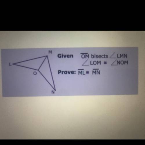 M
Given OM bisects LMN
ZLOM = NOM
Prove: ML= MN
N
