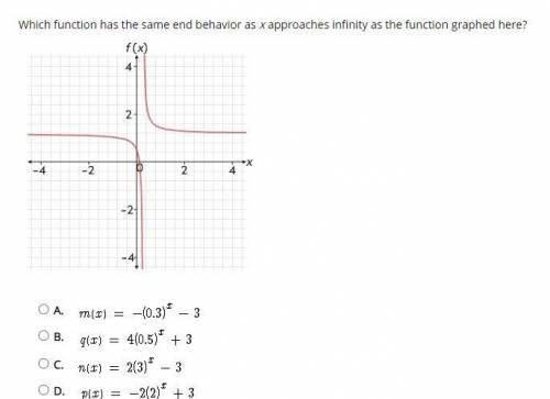 Comparing Function (I don't get it)???????

Which function has the same end behavior as x approach