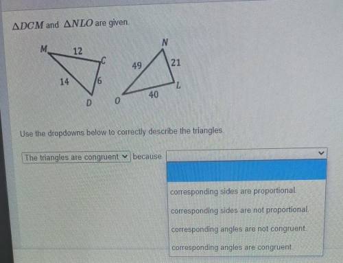Use the dropdowns below to correctly described the triangles