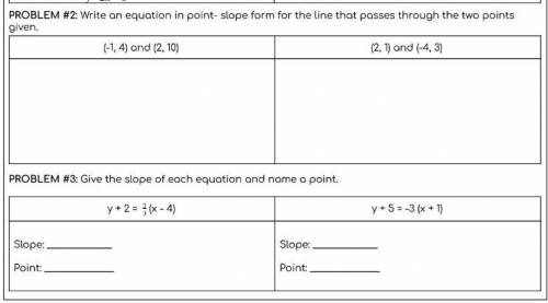 Plz help i will mark branliest 
Writing Equations From Two Points & Point-Slope Form