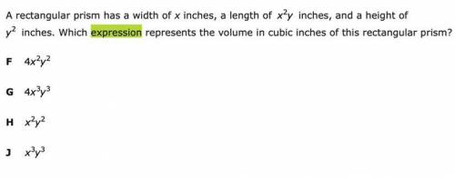 Which expression represents the volume in cubic inches of this rectangular prism?
