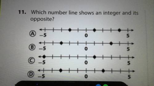 Which number line shows an integer and its opposite?