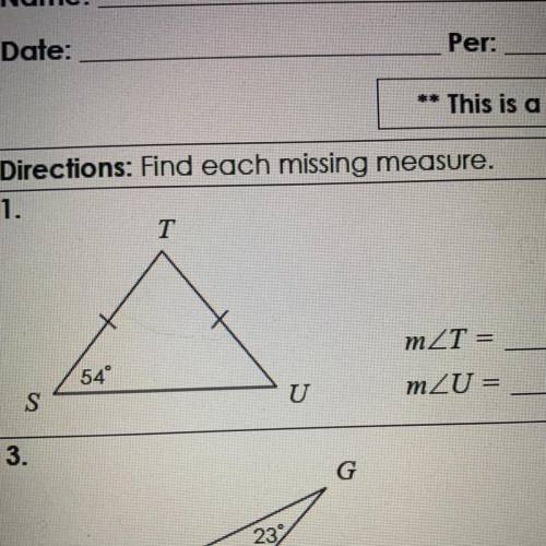 Find each missing measure 
t= 
u =