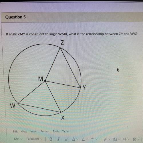 If angle ZMY is congruent to angle WMX, what is the relationship between ZY and WX?