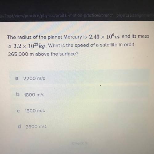 The radius of the planet Mercury is 2.43 x 10^6m and its mass

is 3.2 x 10^23 kg. What is the spee