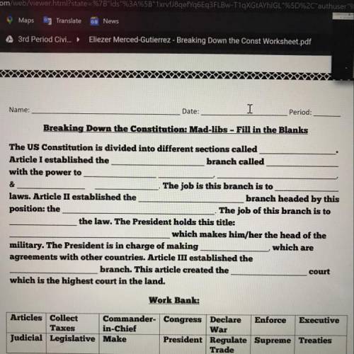 Breaking down the constitution: mad-libs - fill in the blanks