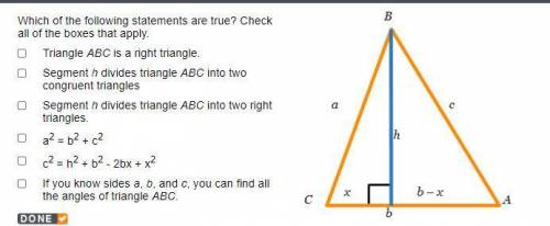 Which of the following statements are true? Check all of the boxes that apply.

Triangle ABC is a