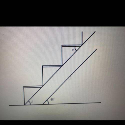 In the figure below, the support to the stairs makes an angle of 48 with the floor. What should be