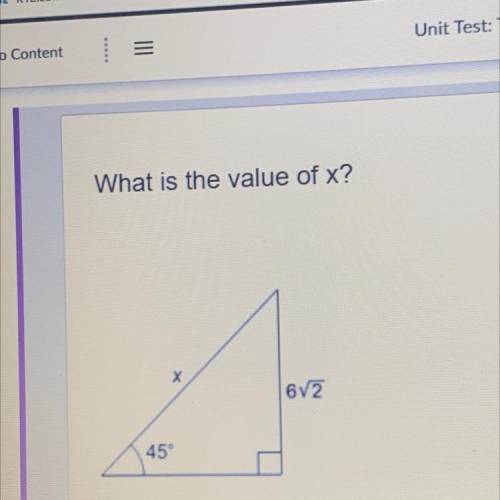 What is the value of x?
х
6v2
45°