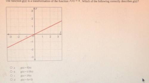 The function g(x) is a transformation of the function f(x) = ? . Which of the following correctly d