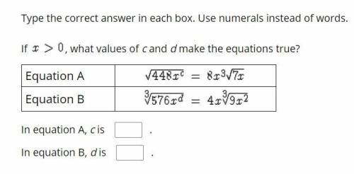 If x>0, what values of c and d make the equations true?