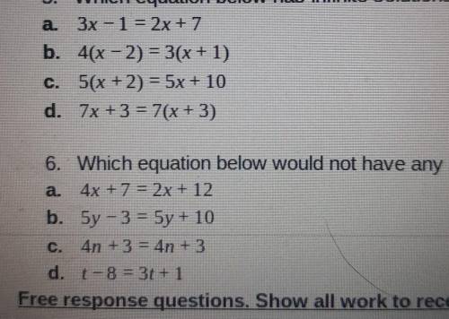Please help meee I really badly need help. for question 5 asks if any have infinite solutions
