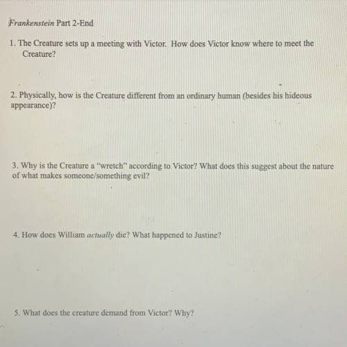 These are questions regarding the last part of the frankenstein movie by hallmark (part two movie)