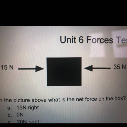In the picture above what is the net force on the box?

A.15N right
B.0N
C.20N right
D.20N left