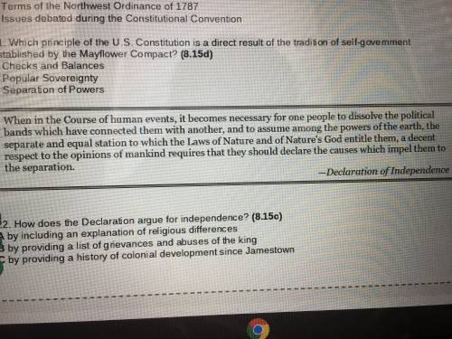 QUICK QUESTION! Question 22. How does the declaration argue for independence?

A. by including an