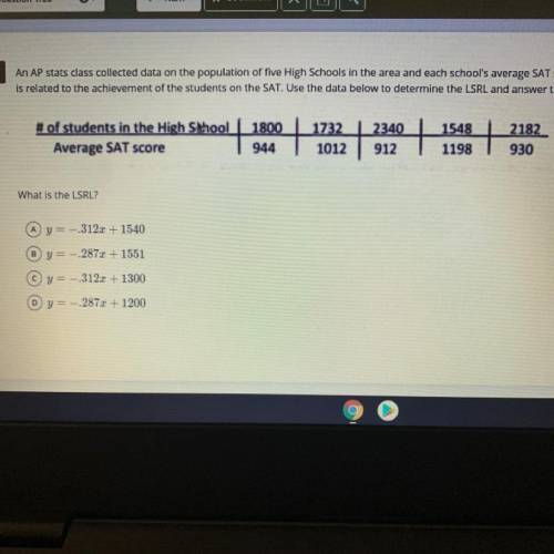 An AP stats class collected data on the population of High Schools in the area and each school's av