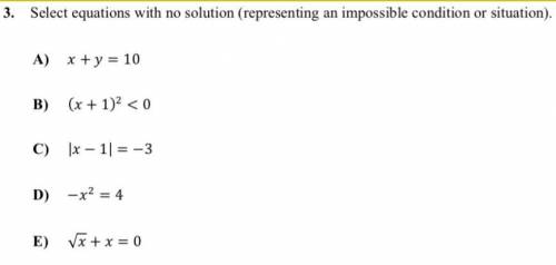 Select equations with no solution ( multiple choice)