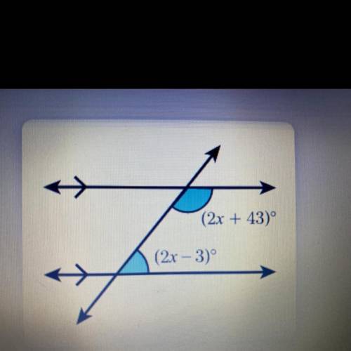 (2x + 43)° (2x - 3)°
Solve for x