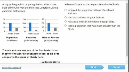 Jefferson Davis's words help explain why the South (WILL MARK BRAINLIST)

A. enjoyed the support o