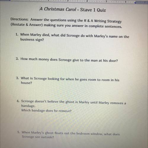 A Christmas Carol - Stave 1 Quiz