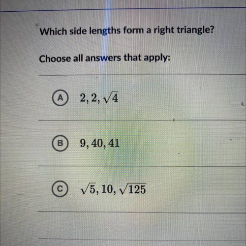 ￼ which side lengths form a right triangle￼