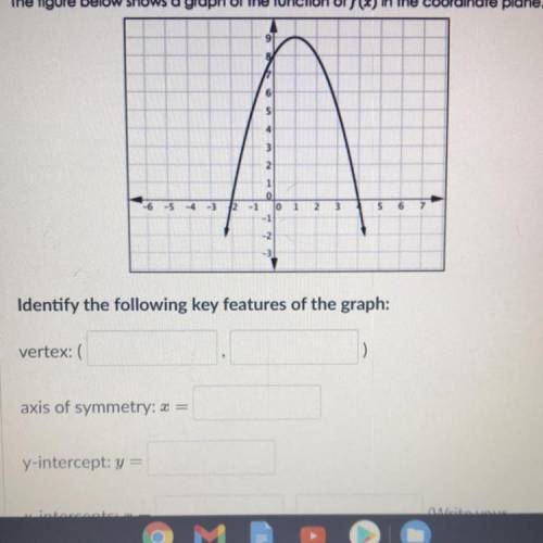 Please help I need to find the vertex, axis of symmetry, y intercept and x intercept, thank you!