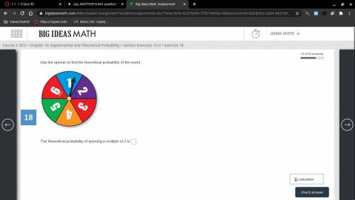 Use the spinner to find the theoretical probability of the event.

The theoretical probability of