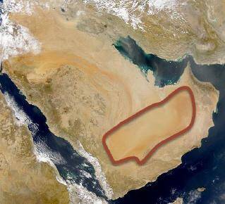 The Rub al Khali is shown on the map above. What type of landform is it?

A.
an oasis
B.
a desert