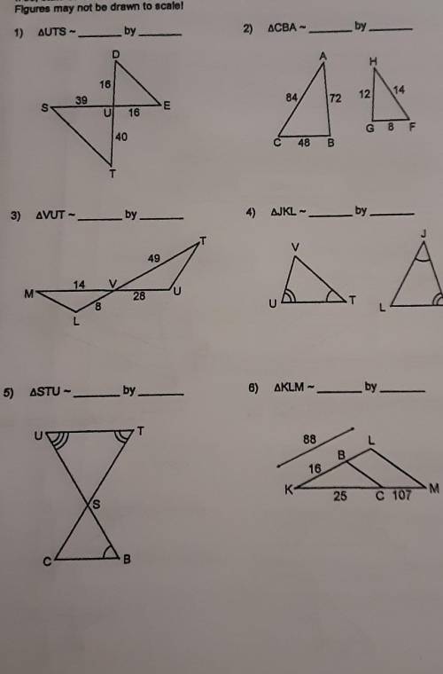 determine if the triangle in each pair are similar (or write cannot be determined). if so State t