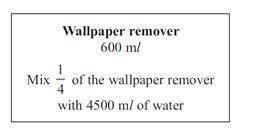 Suha has a full 600 ml bottle of wallpaper remover.

She is going to mix some of the wallpaper rem
