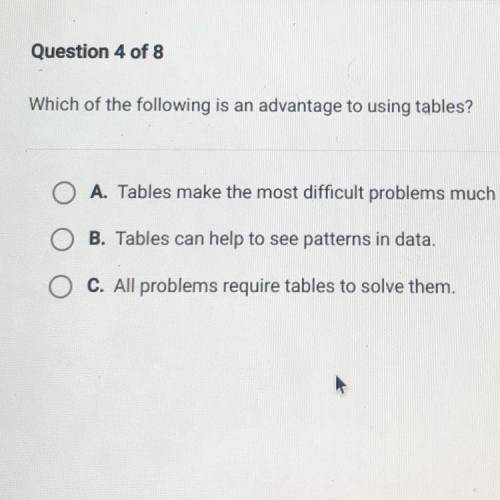Help ASAP I’ll give brainliest

Which of the following is an advantage to using tables?
A. Tables