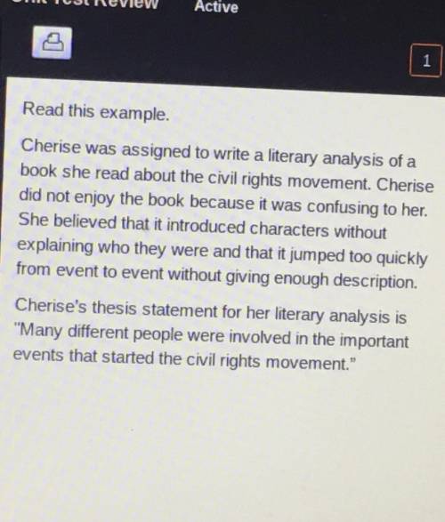 Which answer best describes Cherise’s thesis statement?

A. Cherise’s thesis is acceptable because