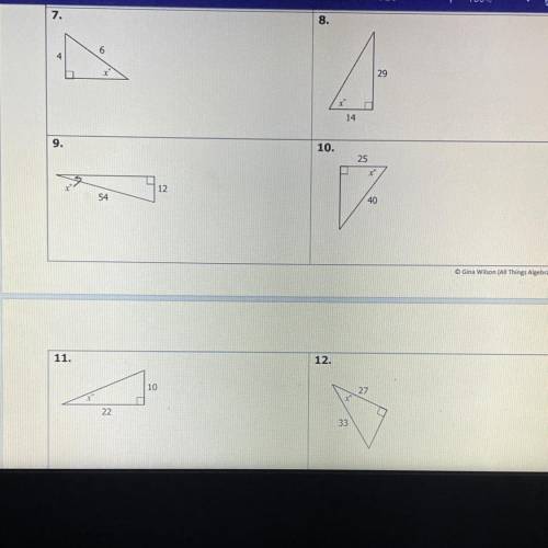 Homework 4: Trigonometry:

Finding Sides and Angle
Directions: Solve for x. Round to the nearest t