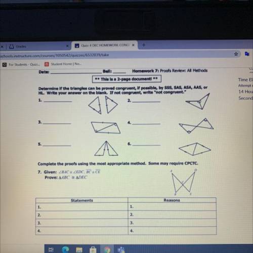 determine if the triangles can be proved congruent. if possible, by SSS, SAS, ASA, HL, or not congr