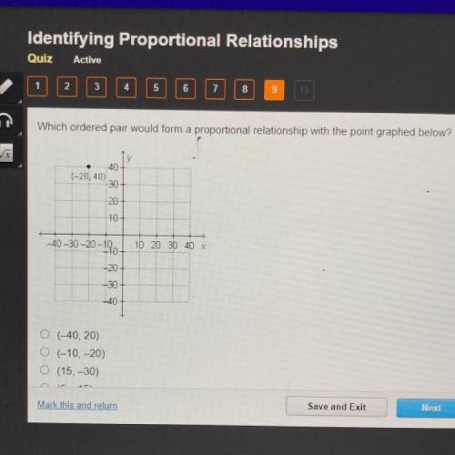 Which ordered pair would form a proportional relationship with the point graphed below? (-40,20) (-