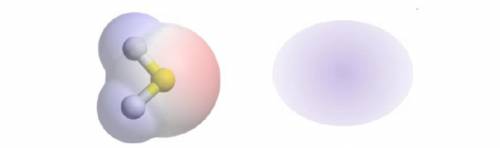 In the molecule on the left, areas that have a partial negative charge are pink and areas that have