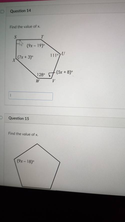 Find the value of x. 14 and 15