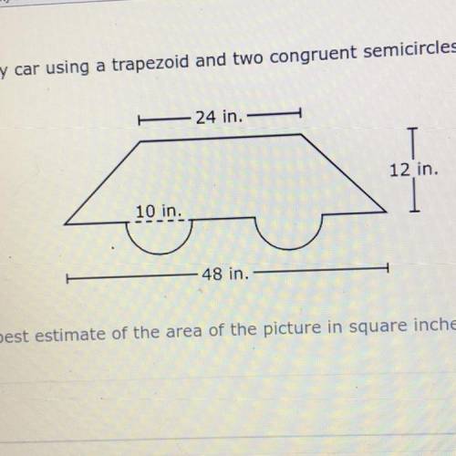 Michael drew a picture of a toy car using a trapezoid and two congruent semicircles, as shown in th