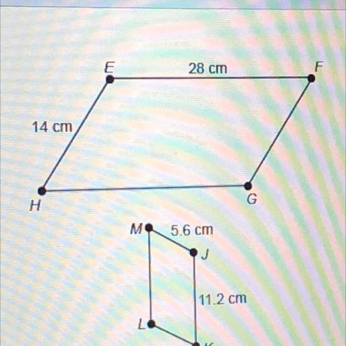 HELP PLEASE!!

Parallelogram EFGH is similar to parallelogram JKLM. What is the scale factor of a