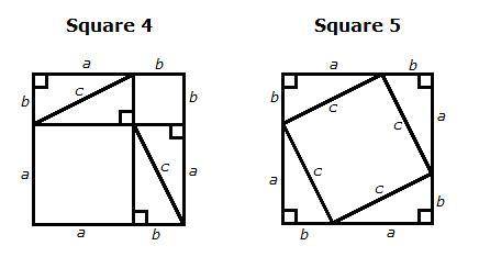 Since the areas of square 4 and square 5 are the same, set the two expressions equal.