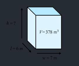 This box is a right rectangular prism with a base that has dimensions of 6 m and 7 m. The volume of